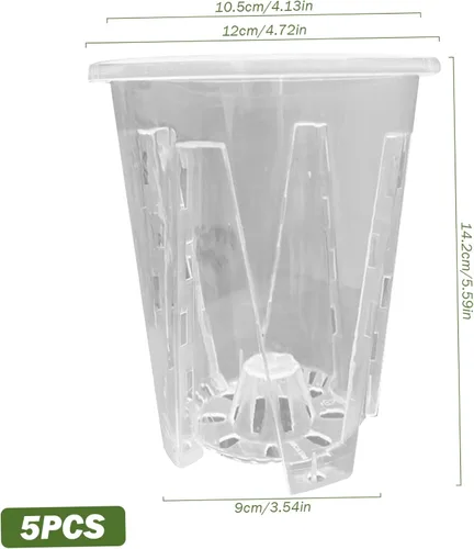 Vista 5 de Macetas para orquídeas, 5 unidades, transparentes con agujeros de drenaje, macetas de plástico para orquídeas, transpirables, ranuradas