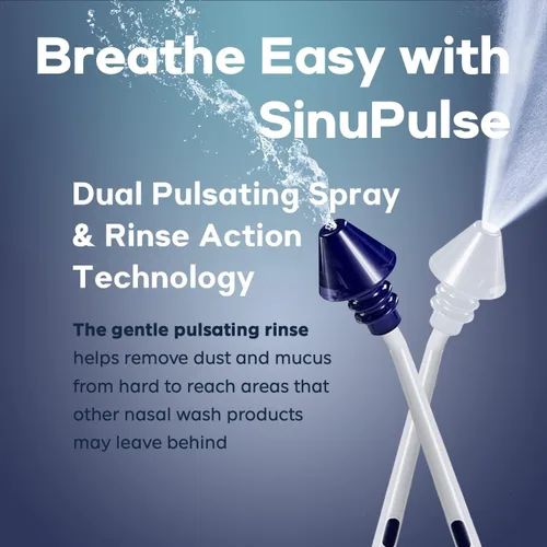 Vista 3 de SinuPulse Elite Sistema Avanzado de Irrigación Nasal con 30 paquetes de solución salina SinuAir, máquina de alivio de congestión nasal pulsante
