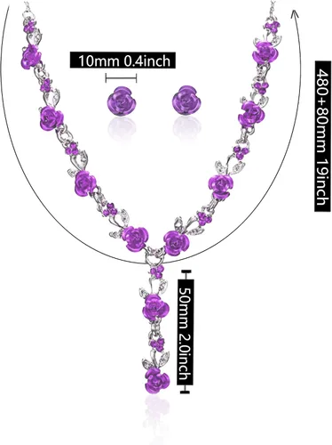 Vista 4 de Aishgjia Collar largo de oro para mujeres y niñas, colgante de rosa de oro, joyería de flores, juego de aretes colgantes para fiesta de cumpleaños