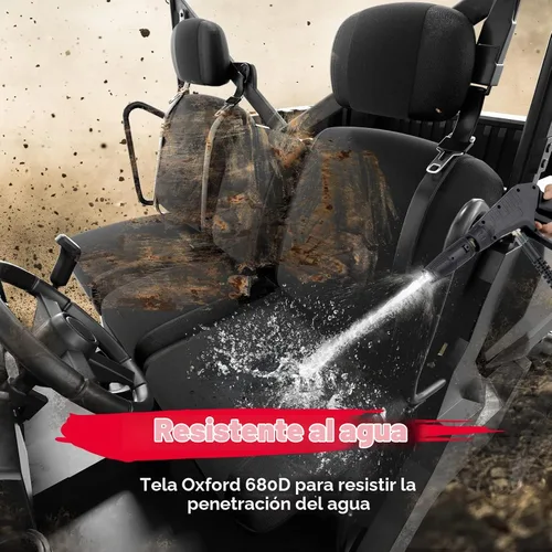 Vista 8 de Kemimoto Fundas de asiento UTV Negras, juego de fundas de asiento UTV impermeables y repelentes con funda para reposacabezas, compatibles con Can Am