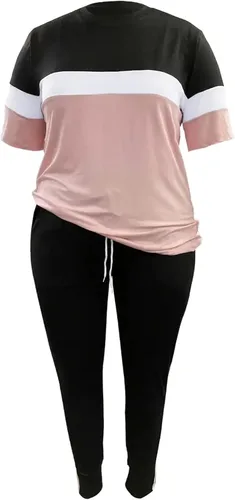 Vista 4 de LovelyWholesale Plus Size 2 Piece Outfits for Women Color Block Tracksuit
