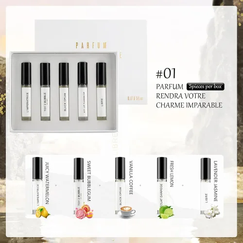 Vista 2 de Eau de Parfum - 5 fragancias de larga duración de 0.2 fl oz, juego de regalo de perfume blanco de lujo, 5 aromas únicos y duraderos para cada estado