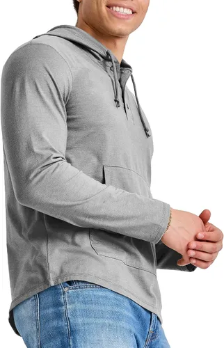 Vista 4 de Hanes Sudadera con capucha de algodón para hombre, ligera, con cuello Henley
