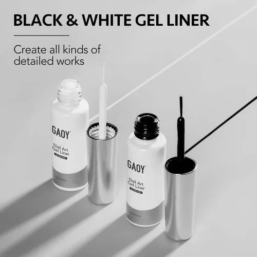 Vista 6 de GAOY - Esmalte de uñas de gel en blanco y negro, 2 piezas de 0.3 fl oz, diseño de pintura de uñas de colores clásicos con pincel fino, curado