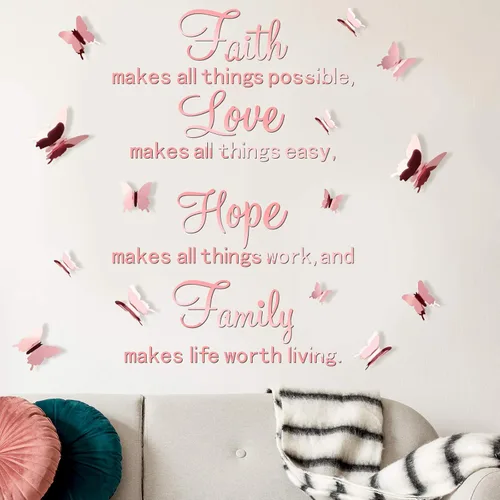 Vista 2 de Zonon - 16 calcomanías de pared con frase inspiradora de mariposa con Oro rosa