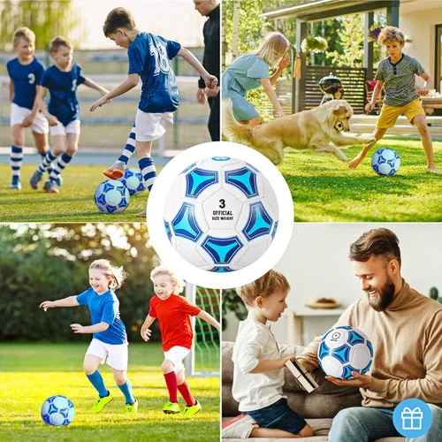 Vista 2 de STEEFAN Balón de Fútbol Tamaño 3/4/5 para Niños Juego al Aire Libre, Balón de Fútbol que Cambia de Color con Red de Transporte, Balón