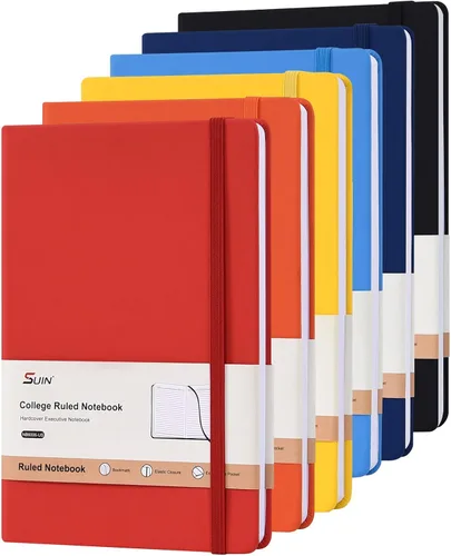Vista 14 de SUIN Cuadernos de diario de tapa dura, cuadernos de diario rayados A5 para escribir de 200 páginas, 8.2 x 5.5 pulgadas, cuadernos clásicos rayados