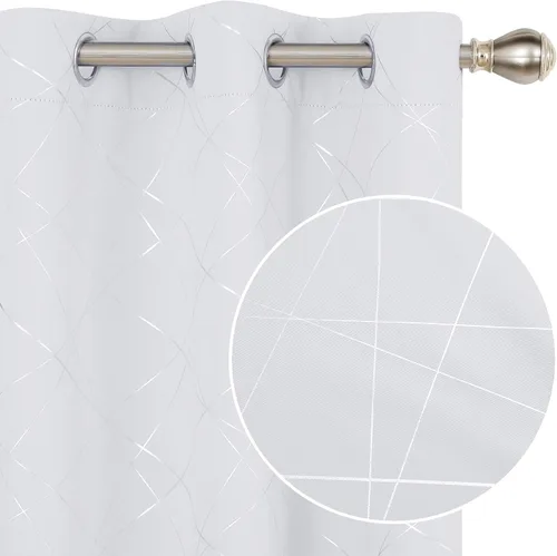 Vista 17 de Deconovo - Cortinas opacas para dormitorio y sala de estar, con aislamiento térmico, cortinas oscuras para habitación, geométricas, con ojales
