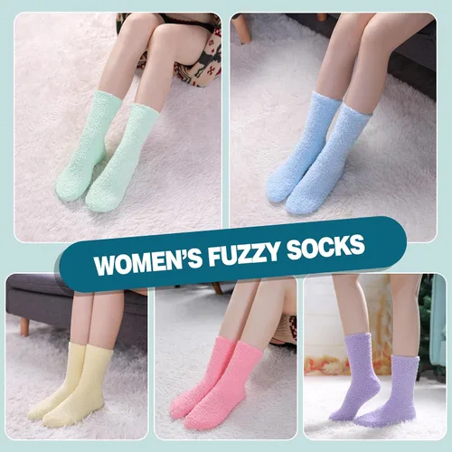 Vista 3 de Calcetines mullidos para mujer, calcetines acogedores y esponjosos, suaves y cálidos, de forro polar de felpa para dormir, calcetines de regalo