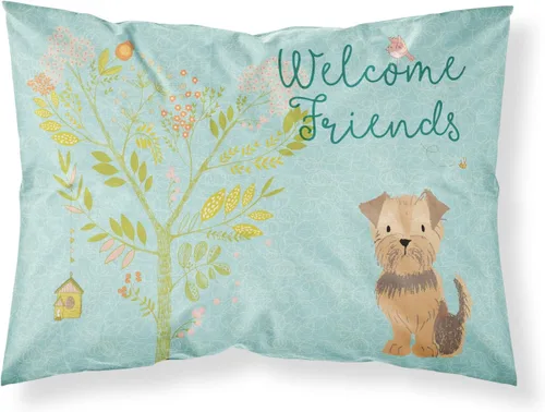 Vista 101 de Caroline's Treasures BB7625PILLOWCASE - Funda de almohada decorativa de tela con texto en inglés "Welcome Friends" Airedale Terrier estándar