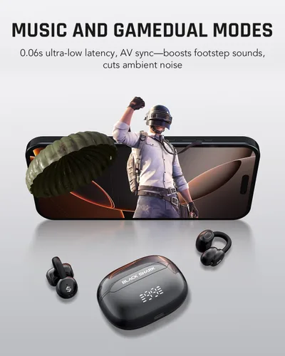 Vista 11 de Black Shark Auriculares con clip, auriculares abiertos, modos duales de música y juego, 5g ligeros y diseño de pantalla digital, llamadas DNN