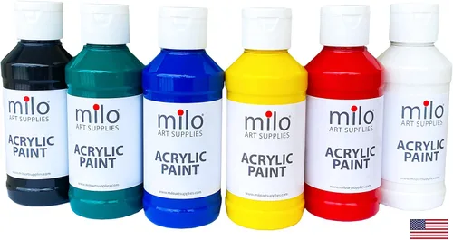 Vista 17 de milo Juego de 6 pinturas acrílicas fluorescentes Botellas de 4 onzas Paquete de pintura acrílica de colores neón para estudiantes Hecho