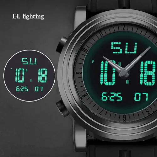 Vista 4 de SINOBI Reloj deportivo para hombre reloj digital de goma militar y cuarzo para hombre con alarma reloj luminoso de doble hora esfera grande de 177