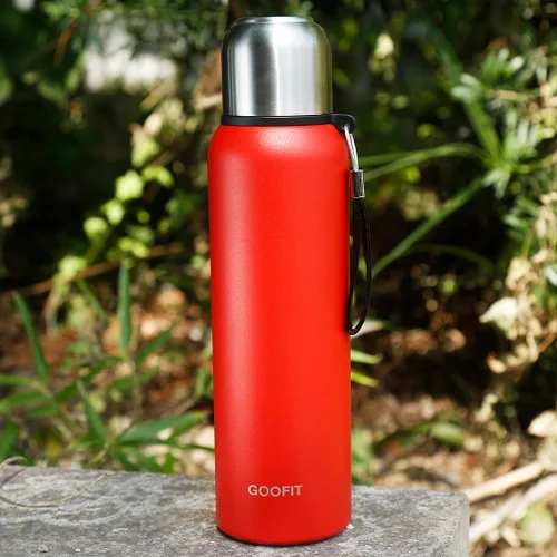 Vista 7 de GOOFIT Botella de agua aislada con correa de transporte, botella de agua de metal de acero inoxidable para niños, diseño grueso al vacío de doble