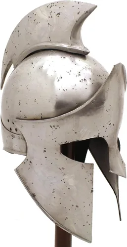 Vista 2 de Medieval Warrior Casco espartano griego de acero 18G con forro de cuero