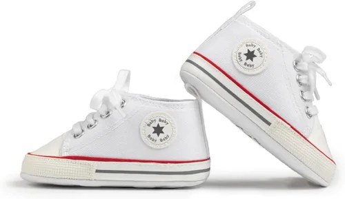 Vista 2 de KIDSUN zapatos deportivos altos hasta el tobillo para bebés, niños y niñas con suela antideslizante, suaves, para recién nacidos, zapatos