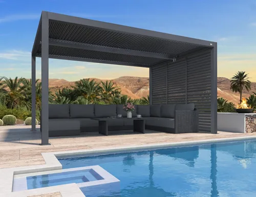 Vista 46 de PURPLE LEAF - Pérgola con listones de 10 x 12 pies, sistema de drenaje 94AS para patio, color gris Premium All-Aluminum Rustproof Build, Modern