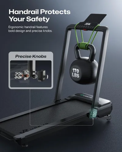 Vista 5 de UREVO Smart Treadmill with 9% Incline, 3-in-1 Foldable Treadmill with Handle for Home/Office Fitness, Runner-Focused Design, 6 HIIT Programs & Auto