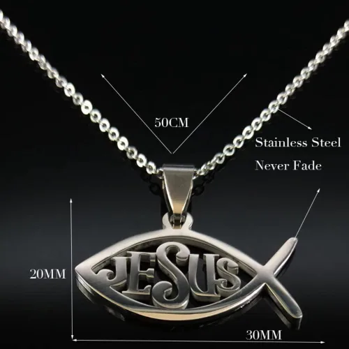 Vista 7 de KOOLKING - Collar de cadena de acero inoxidable para mujer, color plateado, collar de declaración de Jesús, joyería de acero inoxidable
