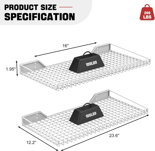 Vista 5 de Ultrawall Estante de almacenamiento montado en la pared para garaje, paquete de 2 estantes de metal, estantes organizadores de pared de alta