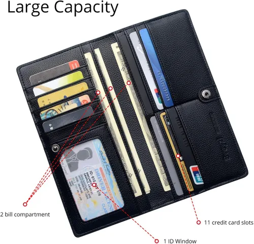 Vista 3 de Bveyzi Billeteras de cuero ultrafino con bloqueo RFID para tarjetas de crédito, billetera plegable para mujer