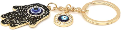 Vista 2 de Jasimkiss Llaveros contra el mal de ojo, monedero, llaveros de buena suerte, amuleto de protección para mujeres y hombres, Oro, plata