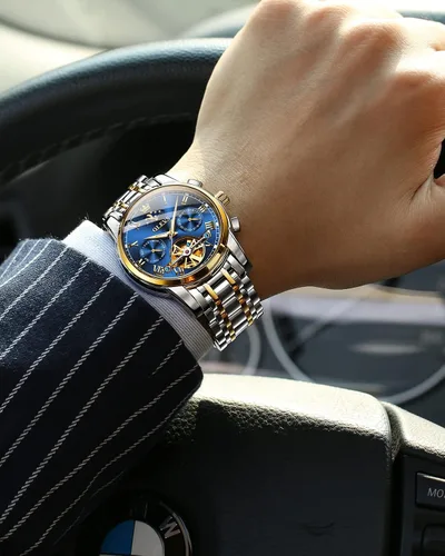 Vista 3 de OLEVS Relojes automáticos para hombre diseño de esqueleto Tourbillon cuerda automática reloj de pulsera de lujo fase lunar fecha impermeable