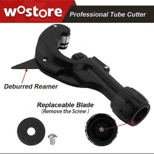 Vista 3 de Wostore Cortador de tubos de 1/8"-1-3/8" OD (0.118-1.378 in) con hoja adicional y escariador desbarbador plegable, hoja de acero de aleación