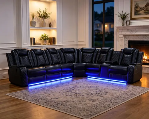 Vista 22 de Juego de sofá modular reclinable eléctrico para sala de estar, sofá modular reclinable de cuero con mesa auxiliar, soporte para tazas, consola