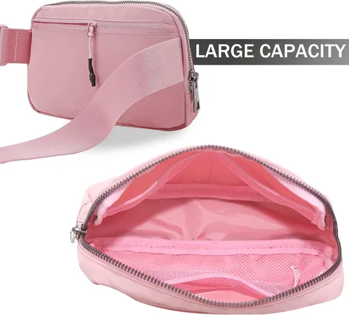 Vista 55 de Cangurera cruzada para mujer, mini bolsa para cinturón de 1 litro con correa ajustable de 32 a 51 pulgadas, bolsa de cintura pequeña para viajes