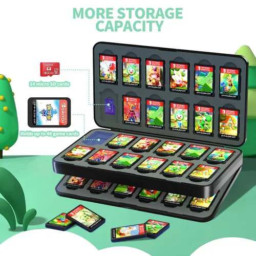 Vista 2 de QUBAMG Nintendo Switch Game Case 48 Game Card Slots and 48 Micro SD Card Slots for Nintendo Switch & OLED,Black Game Holder for Nintendo Switch
