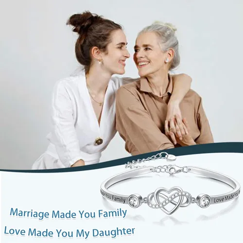 Vista 4 de AOBOCO Pulsera de corazón infinito ajustable de plata de ley 925 para hermana, mejor amiga, hija, mamá, abuela, nieta, nuera, madrina, ahijada