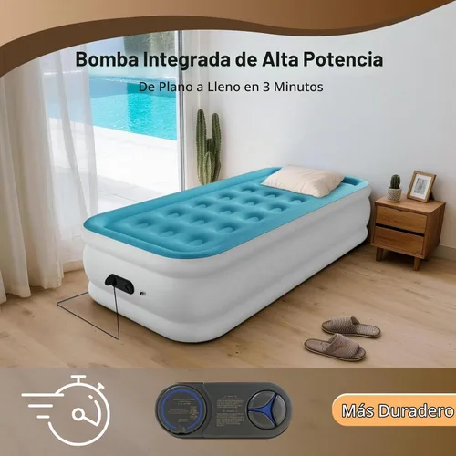 Vista 3 de Colchón de Aire Twin con Bomba Integrada, Cama de Aire Inflable de 18" de Altura Plegable, Colchón Autohinchable Cómodo Cama Individual para Casa