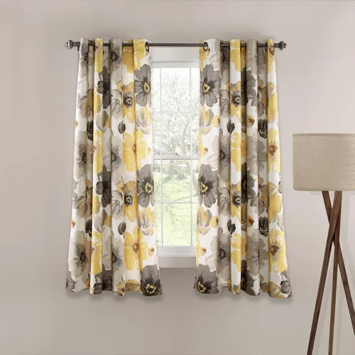 Vista 11 de Lush Decor Julie - Paneles de cortinas de ventana con aislamiento floral y ojales 100% opacas, par, 38" de ancho x 95" de largo, azul y verde Azul