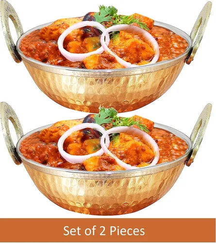 Vista 2 de Karahi de acero inoxidable de alta calidad con fondo de cobre, utensilios multiusos indios, juego de 2 Kadhai, 5 pulgadas