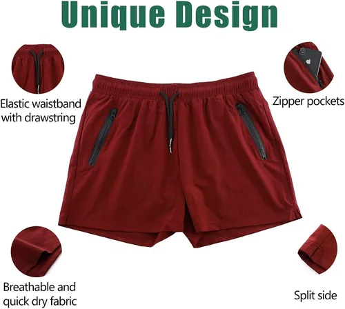 Vista 6 de Rexcyril Pantalones cortos de entrenamiento para hombre, de secado rápido, de 3 pulgadas, para correr, fisicoculturismo, con forro y bolsillos