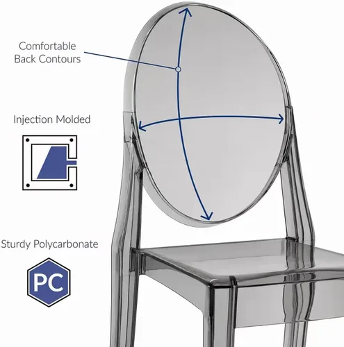 Vista 3 de 2xhome - Victoria Style Ghost - Silla auxiliar de acrílico transparente (humo), individual, juego de 1