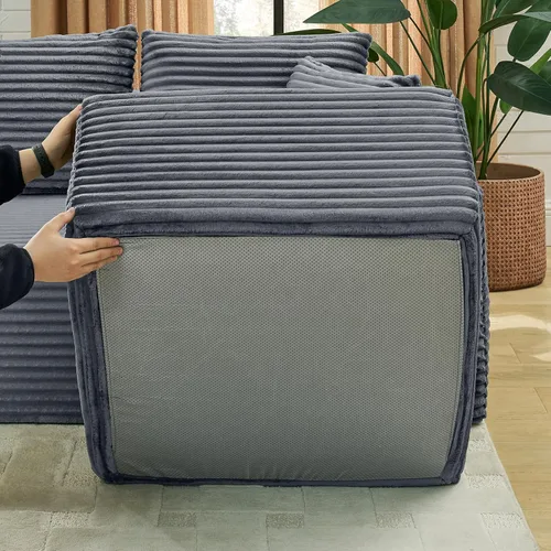 Vista 8 de Sofá seccional de nube en forma de U de 115 pulgadas, sofá modular comprimido sin hueso con diván otomano reversible, sofá simétrico de pana de Gris