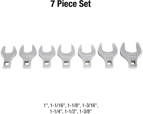 Vista 2 de SUNEX TOOLS 9720A Juego de llaves de pata recta Jumbo SAE de 1/2 pulg, 1 pulg - 1-3/8 pulg, totalmente pulidas, 7 piezas