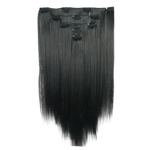 Vista 5 de Lydell Juego de 5 extensiones de cabello sintético con clip de 20 pulgadas de largo y lacio para mujer (12TT26 marrón con reflejos)