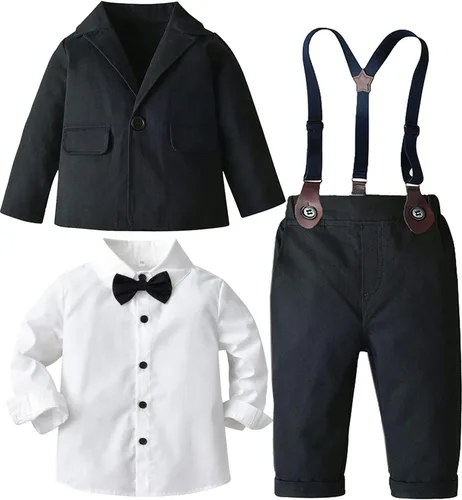 Vista 3 de Conjunto de chaleco de 3 piezas para niños, conjunto de camisa de manga larga y pantalones con corbata