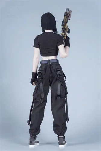 Vista 4 de Ropa femenina a escala 1/6, camiseta y pantalones, guante, cinturón, traje de disfraz para soldado de 12 pulgadas, figura de acción