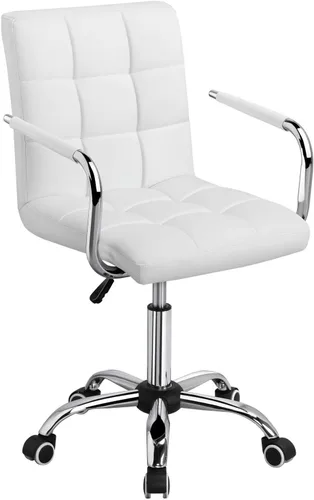 Vista 11 de Yaheetech - Silla de escritorio - Silla de oficina con brazos/ruedas para estudiantes, giratoria, de piel sintética, para computadora en casa