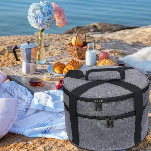 Vista 6 de Cazuela de dos pisos para alimentos calientes o fríos, bolsa calentadora de alimentos aislada para picnic