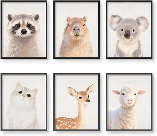 Vista 9 de VOLIX Juego de 6 arte de pared sin marco de animales de la selva para colgar en la pared de la habitación de los niños, guardería, fiesta