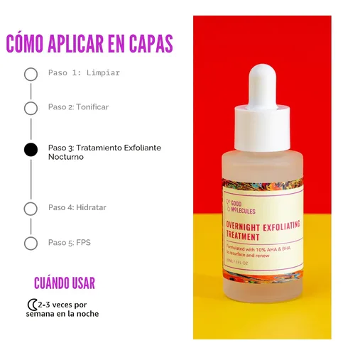 Vista 4 de Good Molecules Tratamiento exfoliante nocturno - Exfoliante facial con fórmula ligera AHA y BHA - Minimizador de poros, cuidado facial de la piel