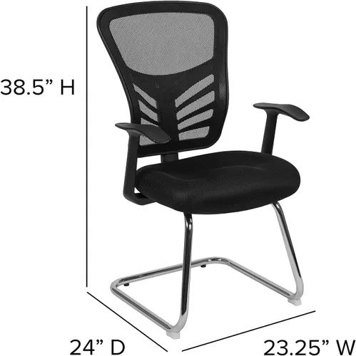 Vista 3 de Flash Furniture Silla de recepción lateral de malla negra con base de trineo cromada