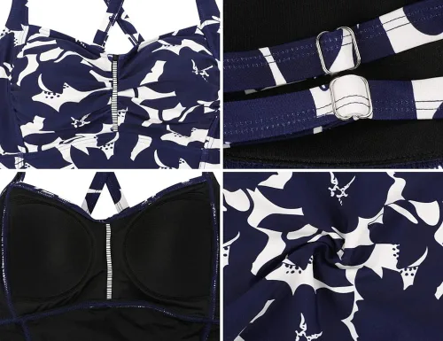 Vista 4 de Hilor Tankini para mujer, con control de abdomen, espalda cruzada, tankini