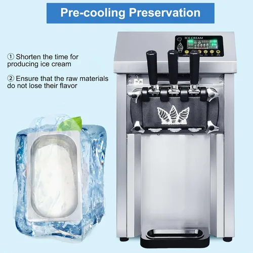 Vista 2 de Máquina de helado comercial, con función de pre-enfriamiento, limpieza automática, panel LCD, máquina de helado suave de servicio 18L/H, máquina