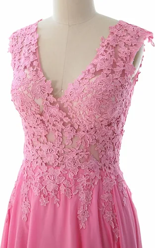 Vista 3 de MACloth Vestidos de encaje para mujer cuello en V vestido formal para boda fiesta dama de honor